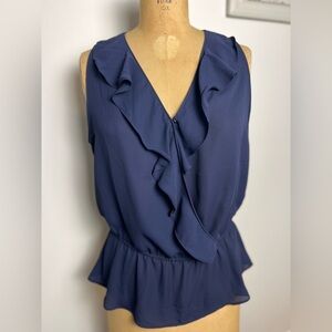Banana Republic women’s ruffle sleeveless blouse navy small top